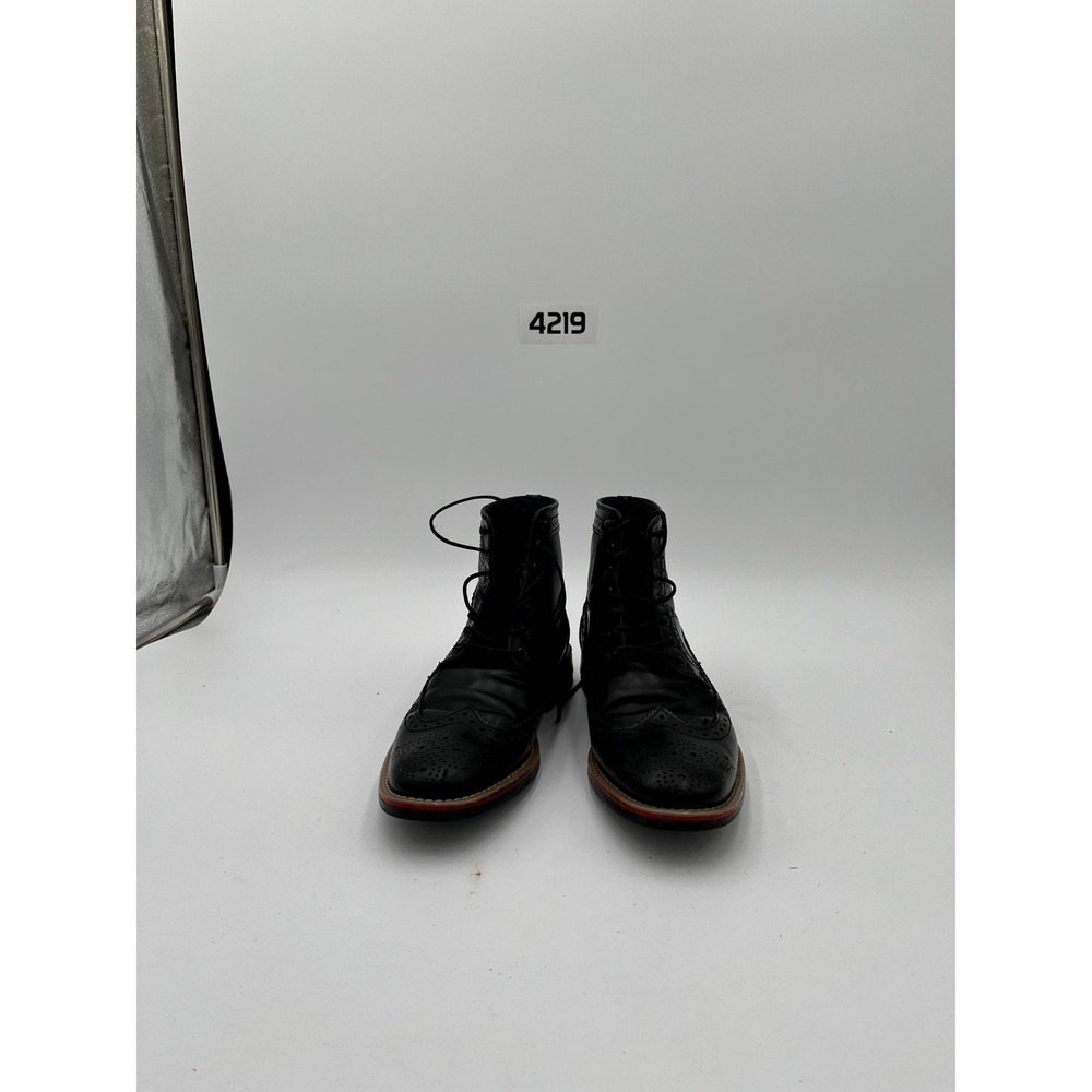 Black Leather Wingtip Brogue Lace Up Boots Red Midsole Accent 5303C Mens Size 25